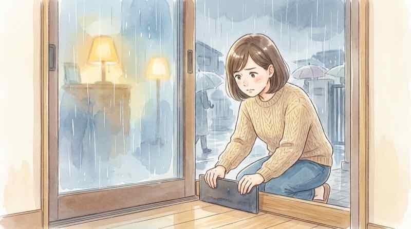 止水板 家庭用 効果を確認する玄関先の親子のイメージ
