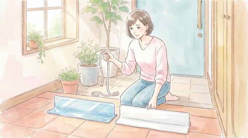 止水板 置くだけタイプと脱着式の違いを比較する様子