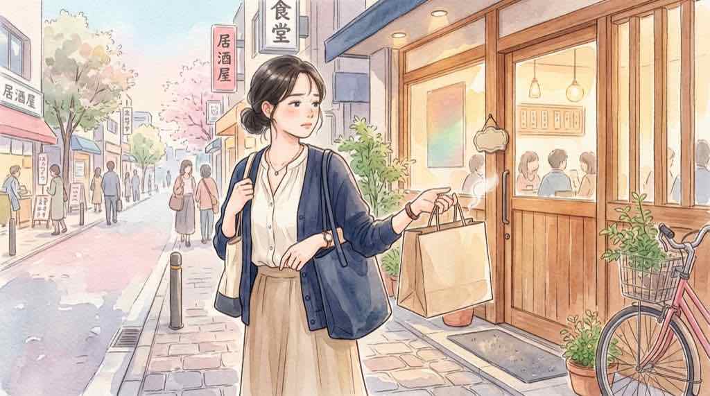 外食とテイクアウトの消費税1％の違いを比べる女性