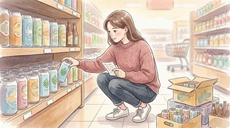 9月の買いだめと10月まで待つお酒を見比べる棚の様子