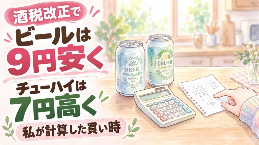 酒税改正2026でビールの値段や買い時を確認する女性のイメージ