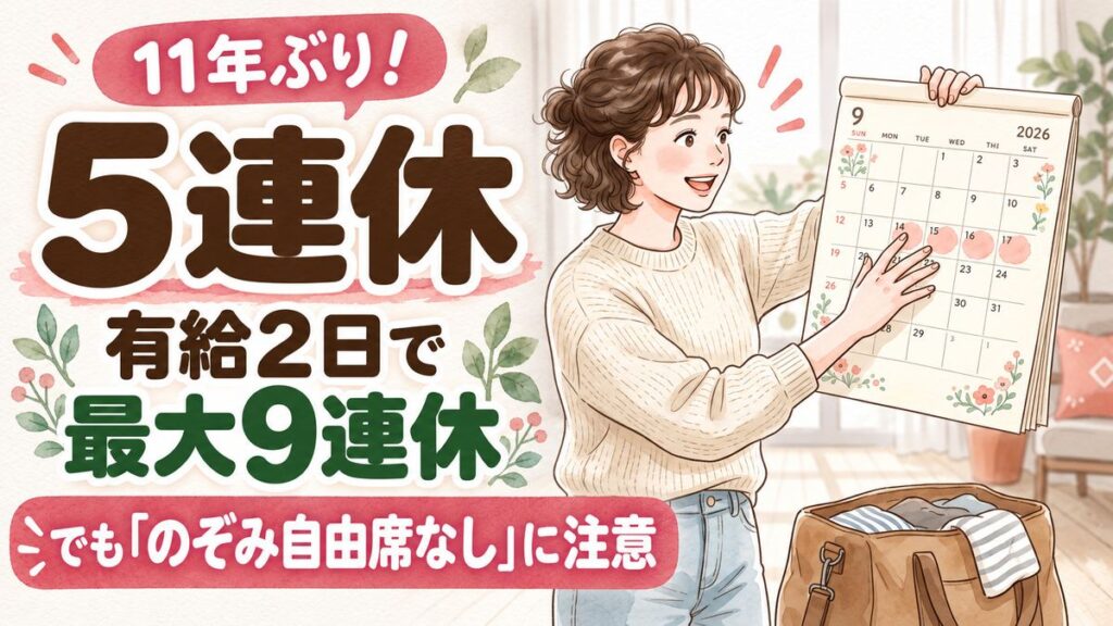 PIC1|シルバーウィーク2026はいつか、9連休のカレンダーと旅行の予約を確認する女性