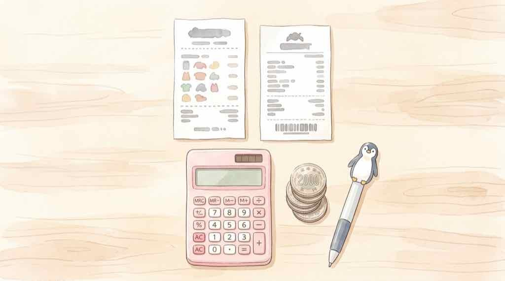 Suicaのペンギンノベルティのボールペンと買い物レシート