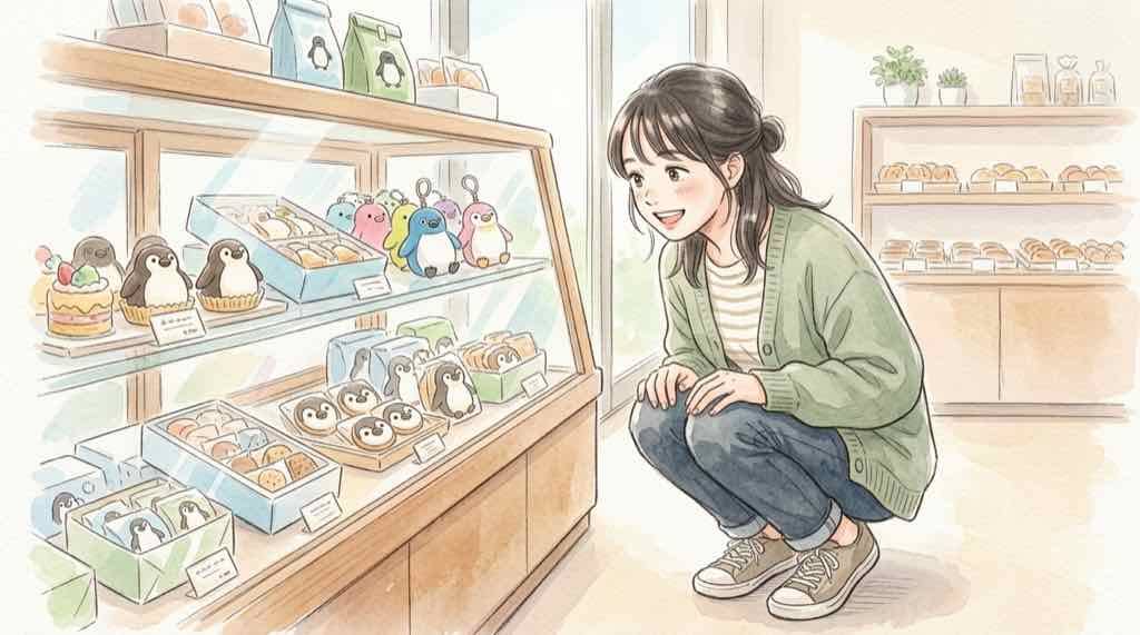 Suicaのペンギン限定グッズが並ぶグランスタ東京の店頭