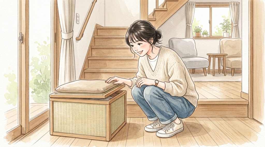 大相撲チケットの取りやすい席をマス席とイス席で見比べる女性のイメージ