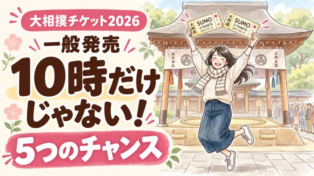 大相撲チケットの取り方を調べて笑顔になる女性のイメージ
