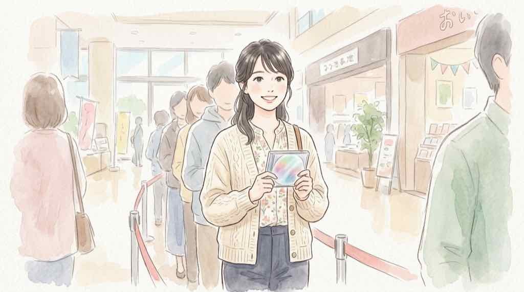 スパフル フリー物販でCD購入の順番を待つ列のイメージ