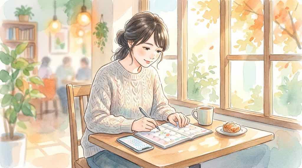 徹子の部屋50周年展の京都会場スケジュールを確認する女性