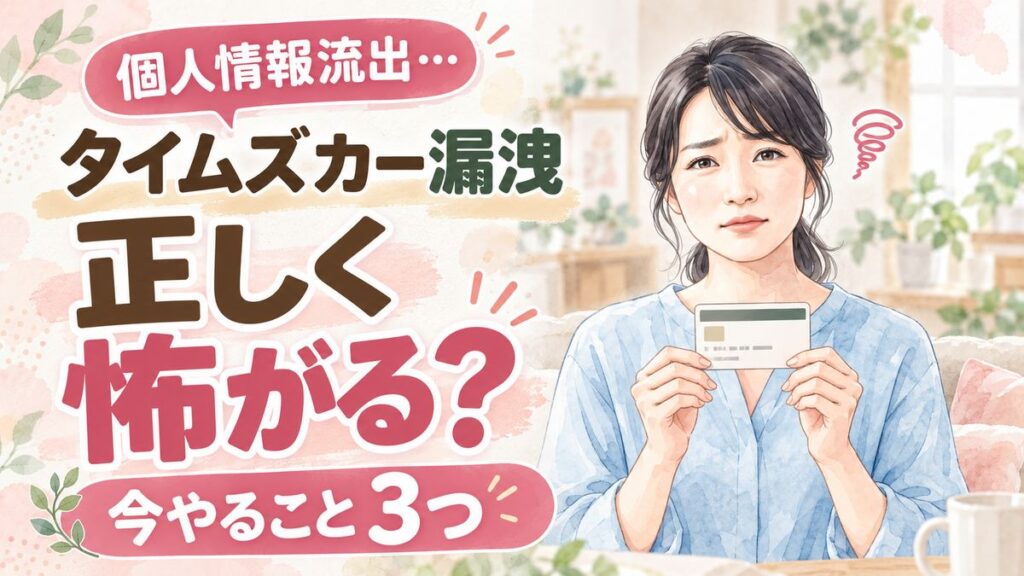 タイムズカー情報漏洩 何をすべきか整理している落ち着いた雰囲気の女性のイラスト