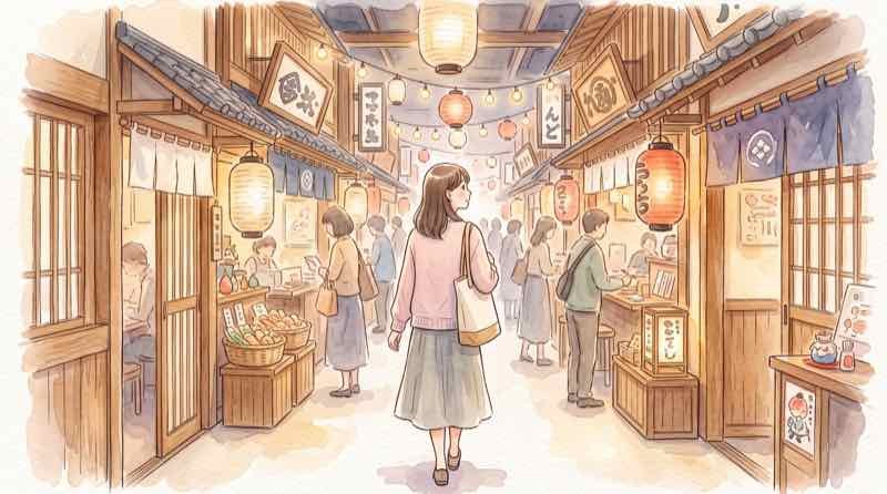 TOFROM YAESU 店舗フロアを歩きながらお店選びを楽しむ女性の後ろ姿