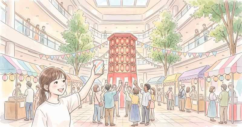 トフロム八重洲 開業祭の広場で乾杯を楽しむ人たちとにぎやかな屋台の様子