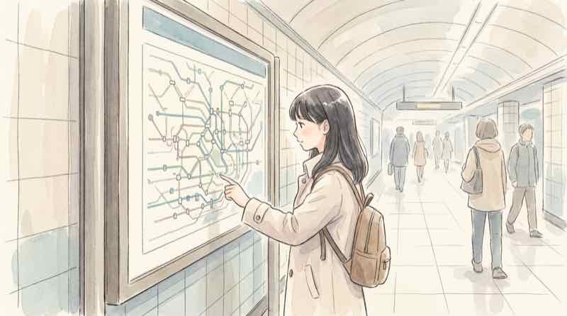 トフロム八重洲 ミッドタウン八重洲 違いを地図で見比べる女性