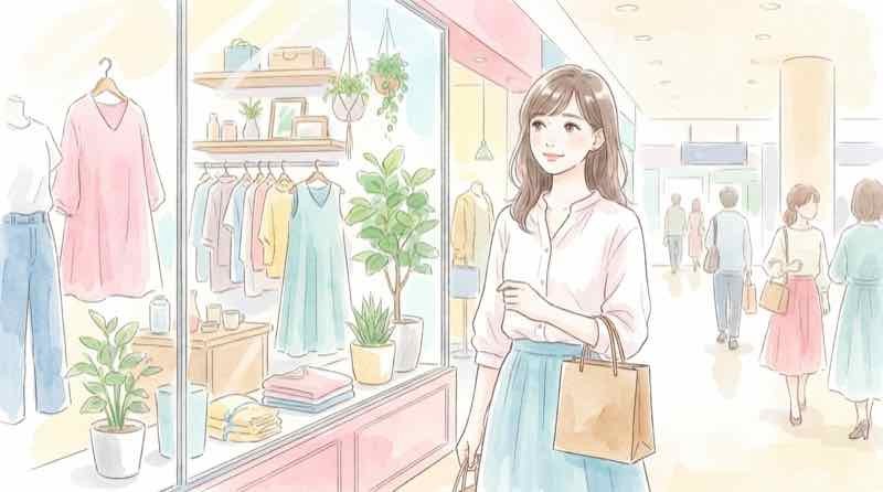 トフロム八重洲 ミッドタウン八重洲 違いをショップの前で考える女性