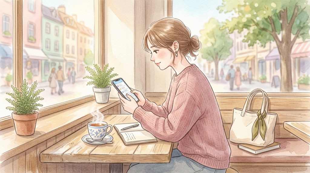 メトポ 自分が対象か確認するためスマホのメールを見直す女性