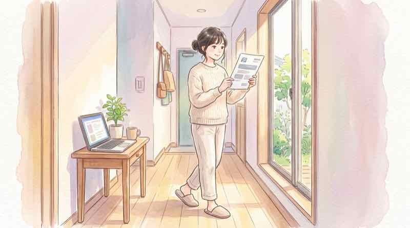 予約済みの民泊の確認メールをスマホとパソコンで見直す女性