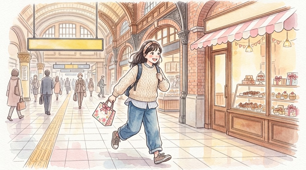 東京駅バベルはどこで買える?改札内の場所を確認する女性