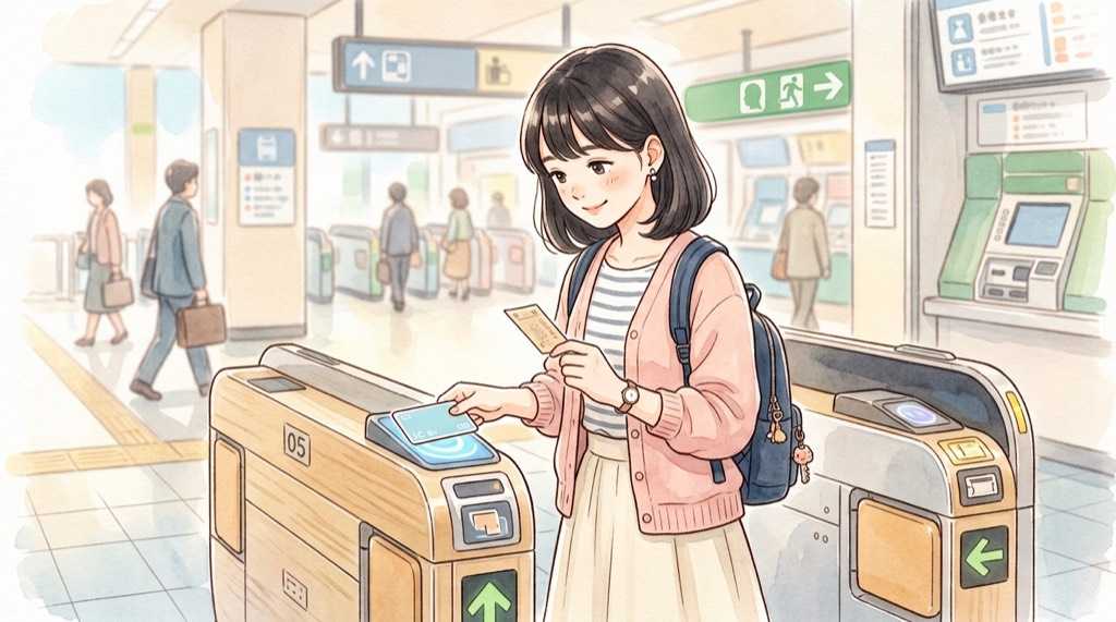 東京駅バベルを買う前に時間と改札をチェックする女性