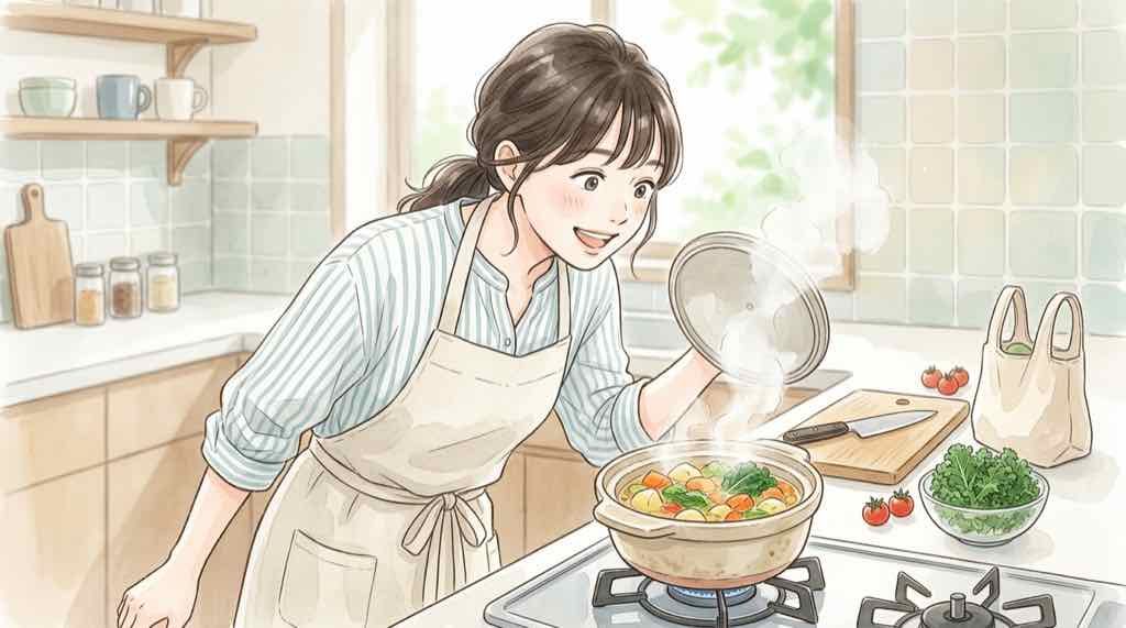 野菜が甘く感じられる仕組みを調べる女性