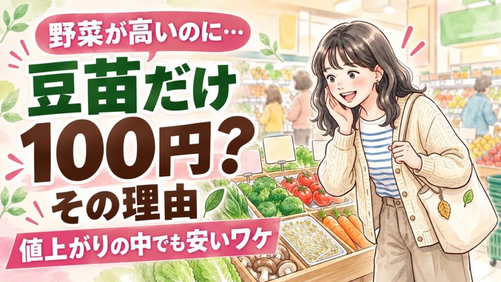豆苗が値上がりしない理由を調べているちこのイラスト