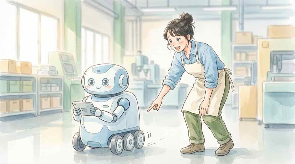 トヨタ ロボット エリーが工場で作業する様子をやさしく解説するイラスト