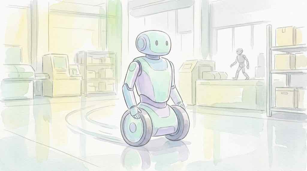 トヨタ ヒト型ロボットが車輪で移動する様子のイラスト