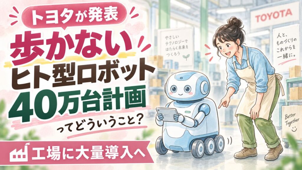 トヨタ ロボット エリーが工場で作業する様子をやさしく解説するイラスト