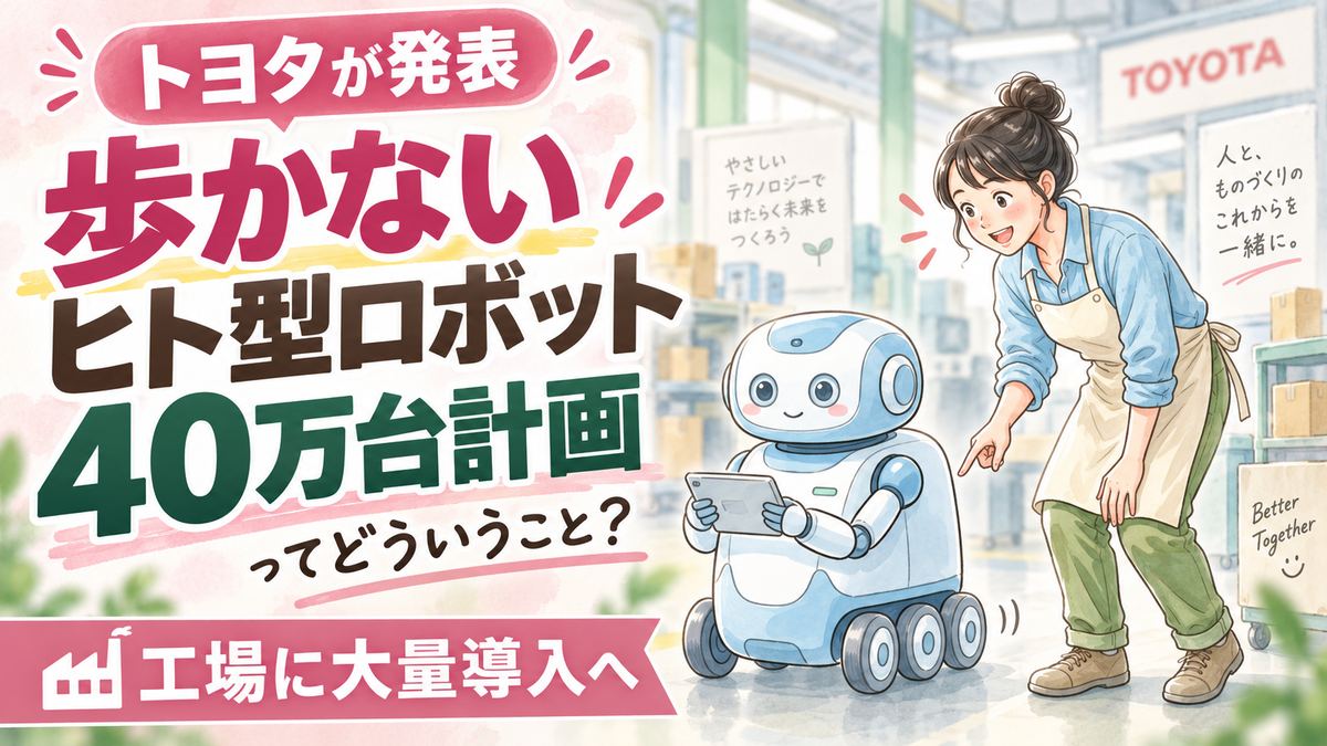 トヨタ ロボット エリーが工場で作業する様子をやさしく解説するイラスト