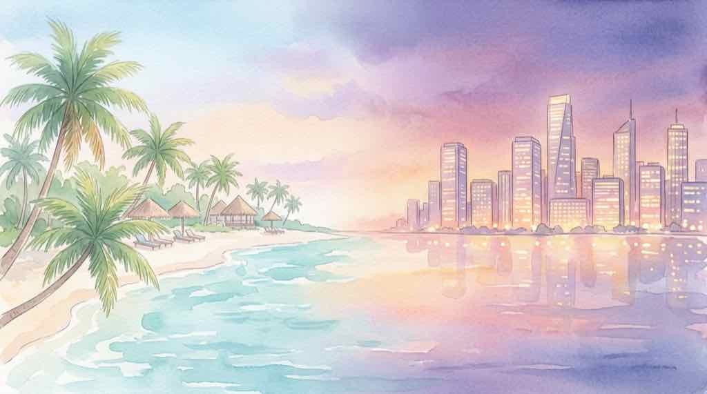 ハワイとニューヨークの海外店舗をイメージした景色