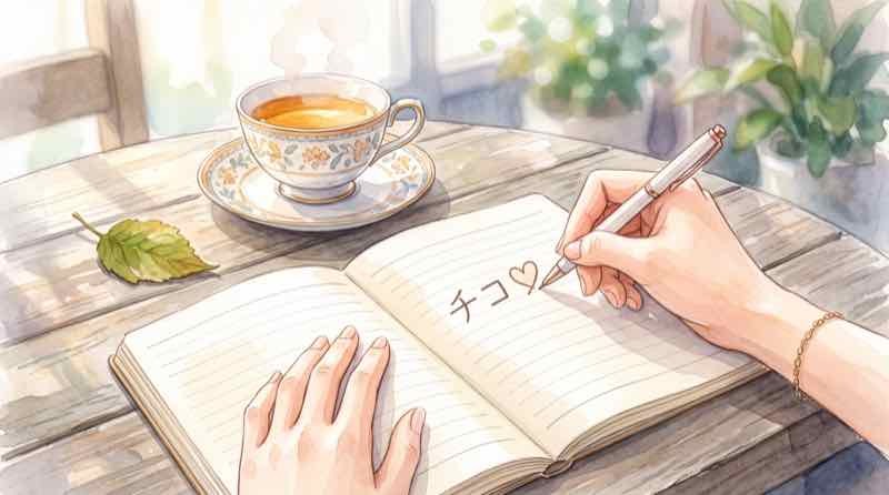 トゥンクトゥンクの名前の意味と由来をノートにメモする女性の手元