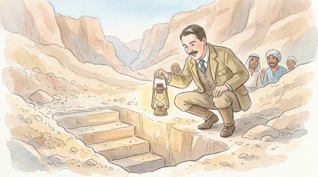 1922年の発掘現場をイメージした歴史的なイラスト