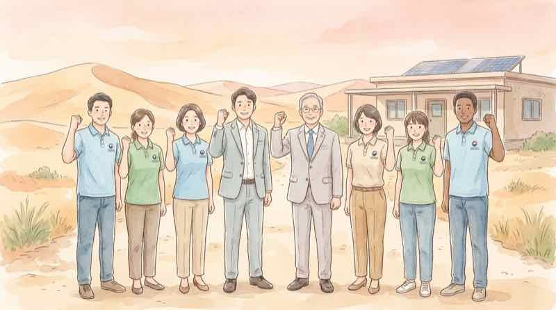 別班鳥取県支部の作戦会議で知事と職員が集まる様子のイラスト