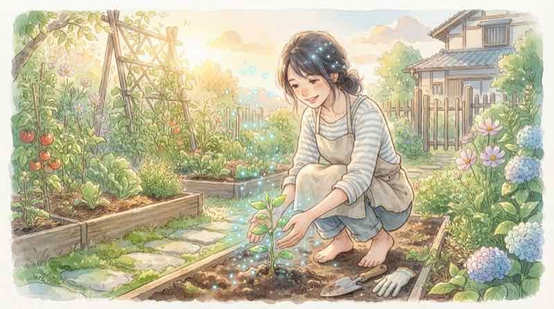 生ごみや紙が成長時に吸収したCO2の炭素循環をやさしく描いたイラスト