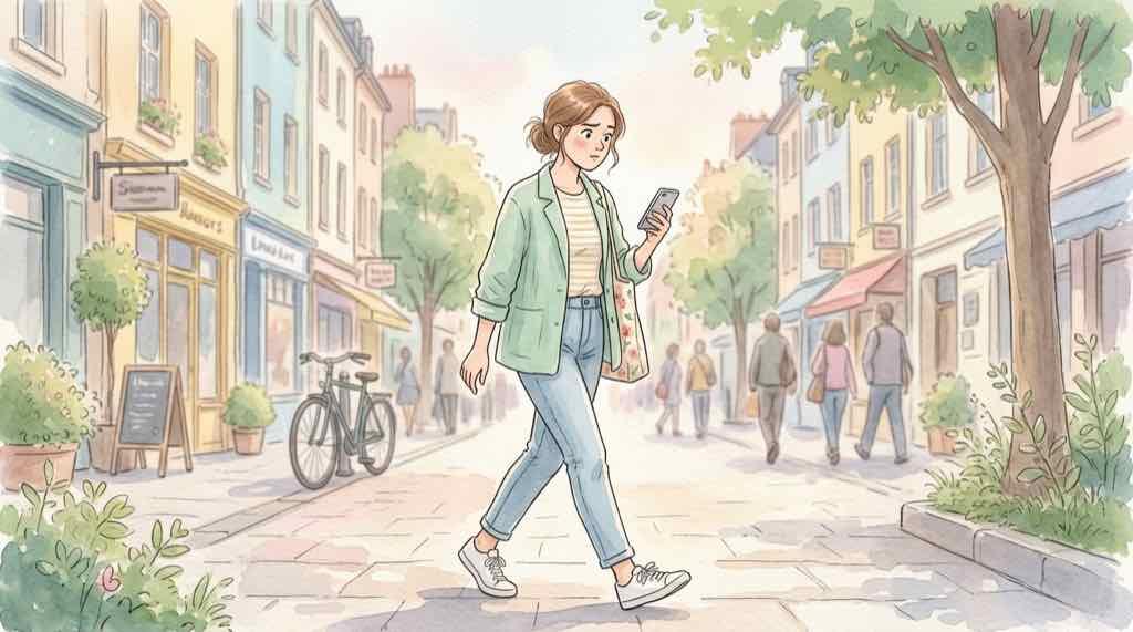 山岡家 ニンニク動画の話題をスマホで確認する女性のイラスト