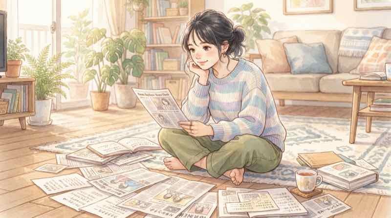 円高 なぜ 今日をやさしく整理する、ニュースを見て考え込む女性のイラスト
