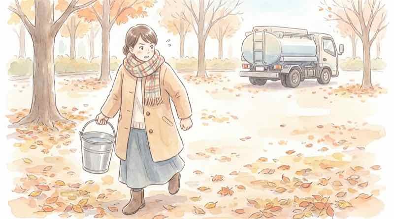 横浜市 給水車の場所を確認する暮らしのイラスト