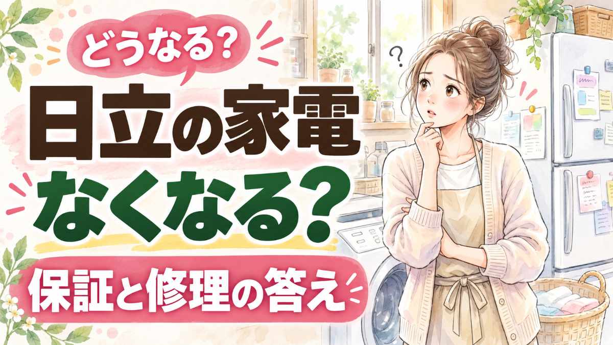 日立 家電 なくなる？KADENOVAで冷蔵庫や洗濯機の保証・修理を調べる女性