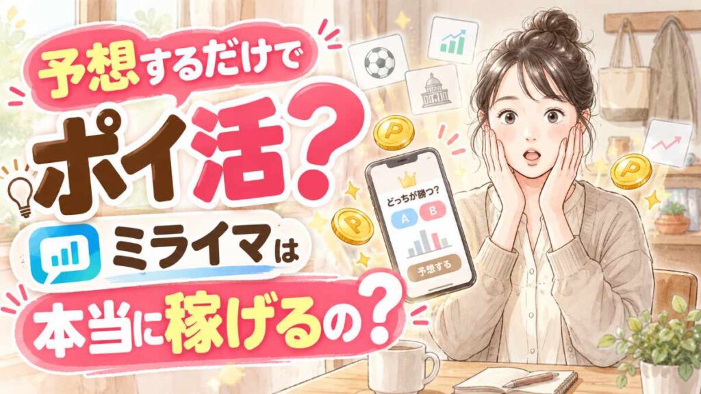 ミライマは稼げる?怪しい?登録前の疑問をノートに整理する女性のイラスト