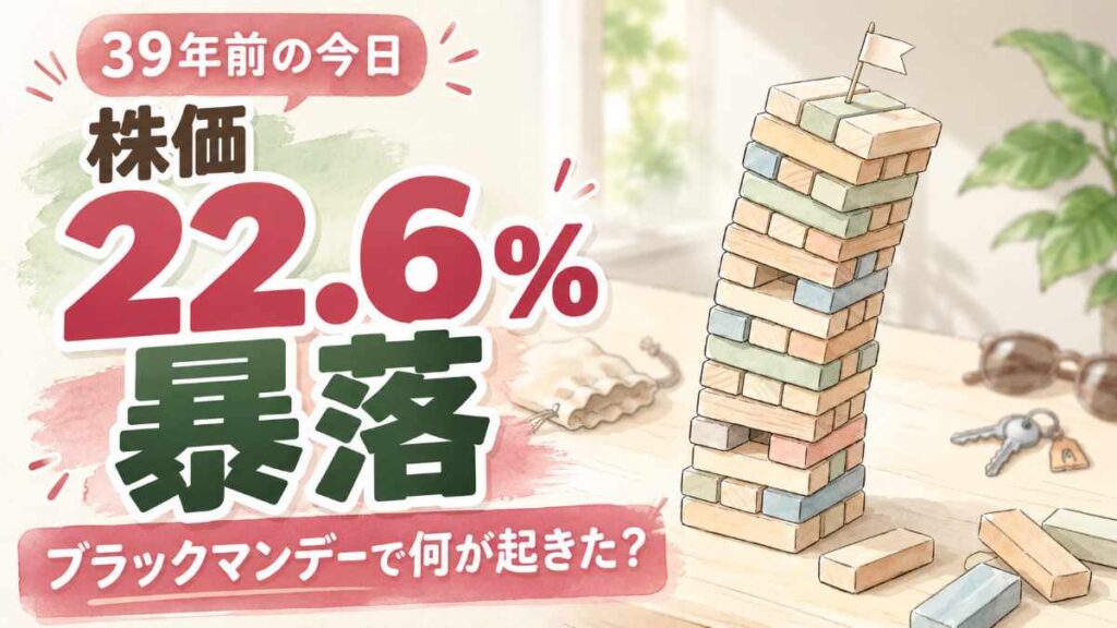 ブラックマンデーとは何か、1987年10月19日の株価22.6%暴落を描いたアイキャッチ