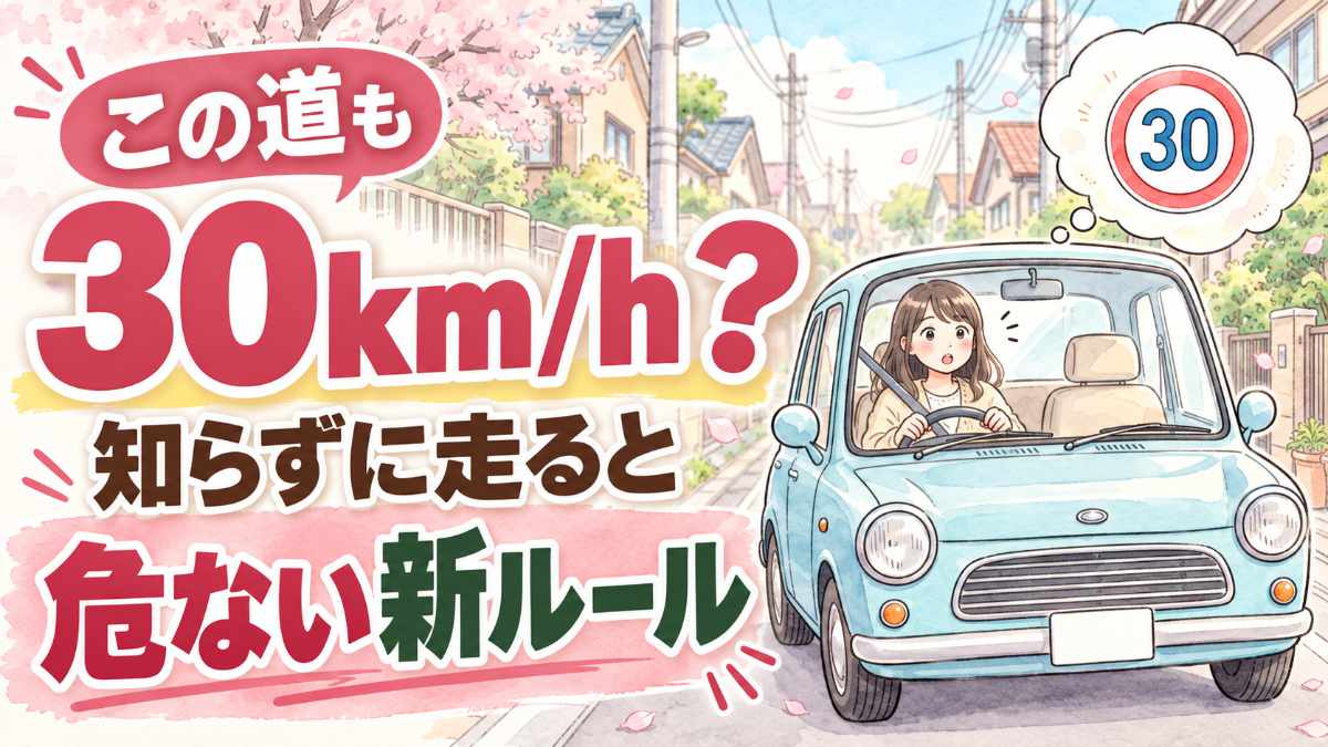 生活道路 30kmのルールを確認する住宅街のイラスト