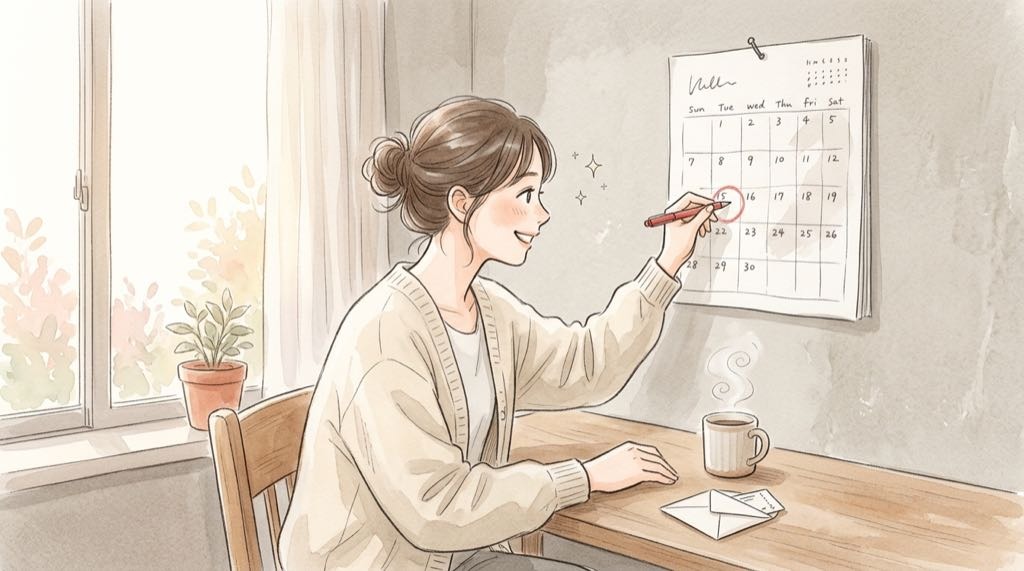 相葉雅紀 タナトス 2026のチケット申し込み日を楽しみにカレンダーに印をつける女性