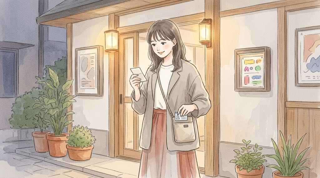 タナトス 2026の入場前にチケットと身分証を用意する女性