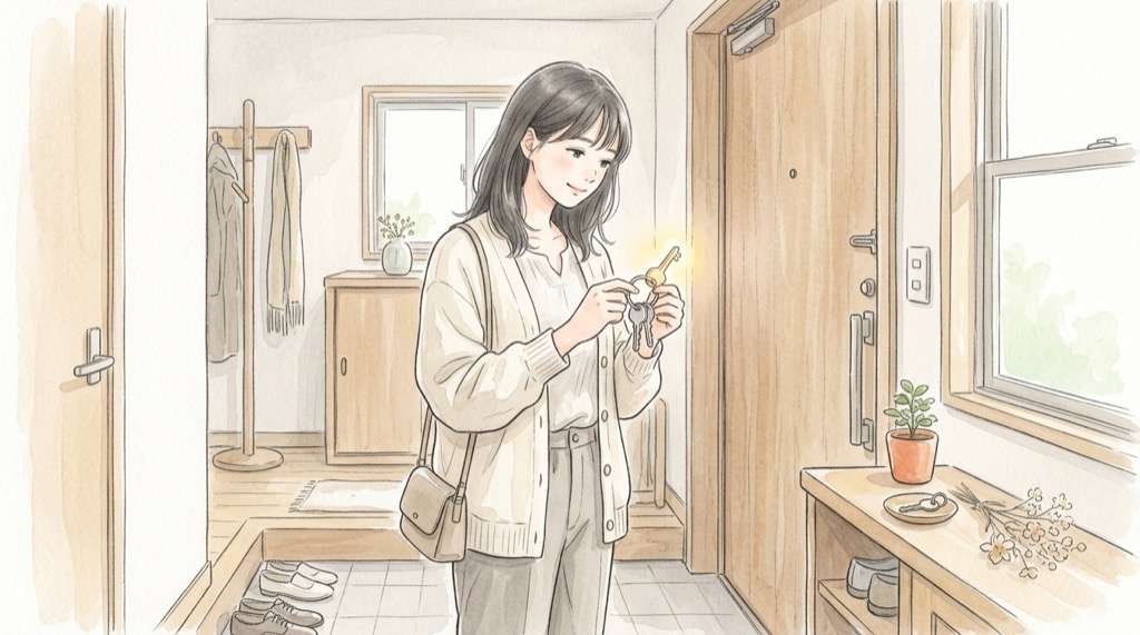 Androidのマイナンバーカード機能限定の意味を、カードと虫めがねで表した水彩イラスト