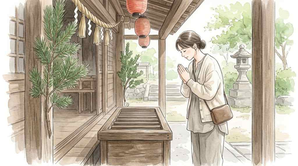 鷲神社と長國寺を参拝する浅草 酉の市の女性のイラスト