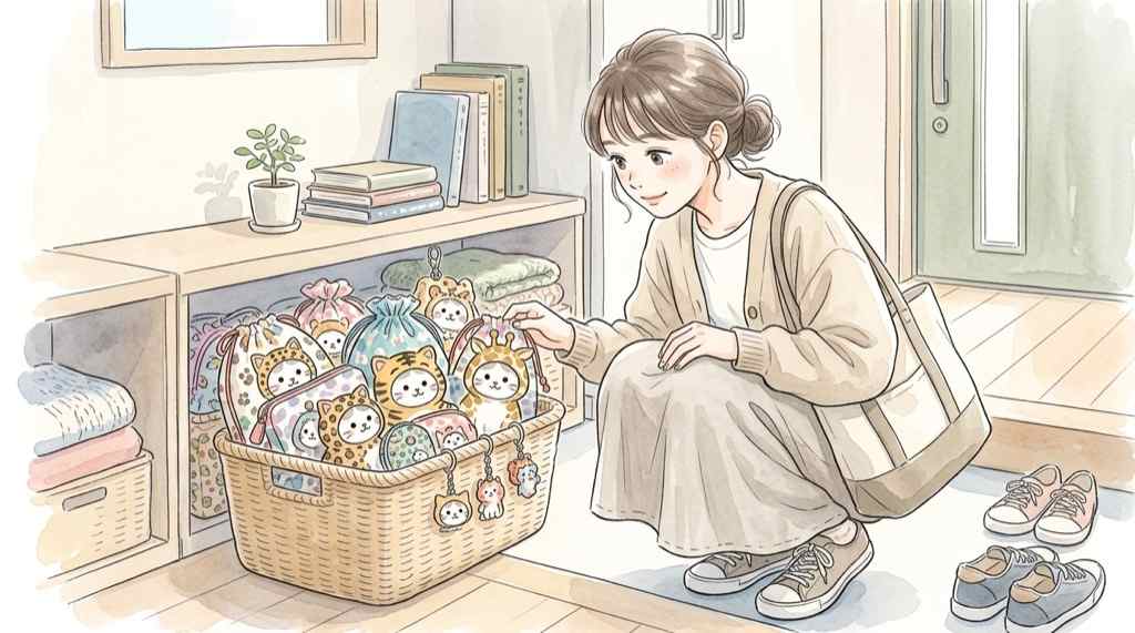 アベイル ハローキティ 2026の誕生日記念グッズのバッグやポーチのイラスト