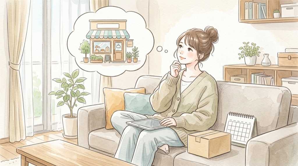 アベイル キティ 売り切れ時にしまむらパークで在庫を確認する女性のイラスト