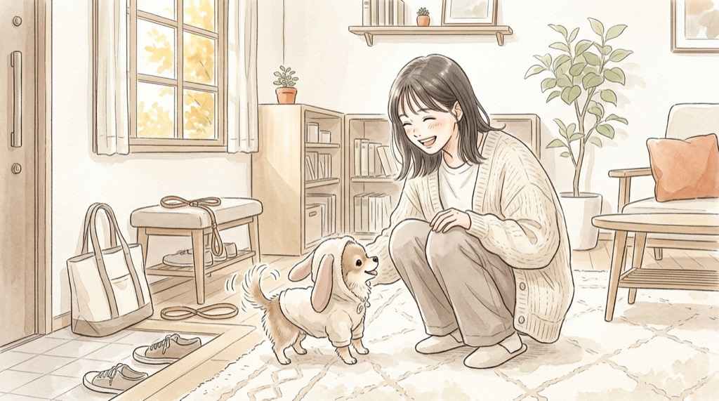 アベイル サンリオ ペットグッズが10月17日に発売、秋冬のペット服を選ぶ様子