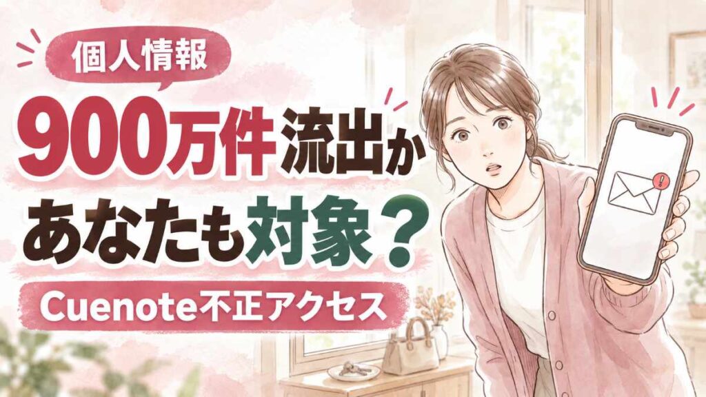ユミルリンク不正アクセスで900万件流出か、Cuenoteの対象者確認を示すイラスト
