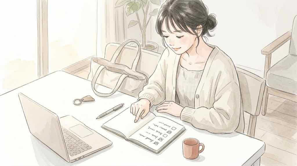 サンリオB 応募方法を確認しながら会員登録の手順を見る女性
