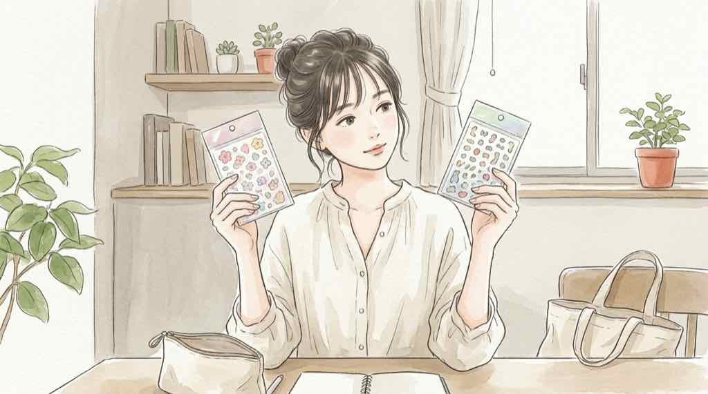 サンリオAとBの比較表を見てスケジュールを整理する女性