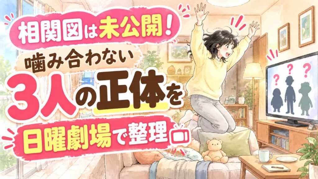 Mr.MYSTERY?のキャスト相関図。柳楽優弥・森七菜・吉田鋼太郎が演じる3人の関係